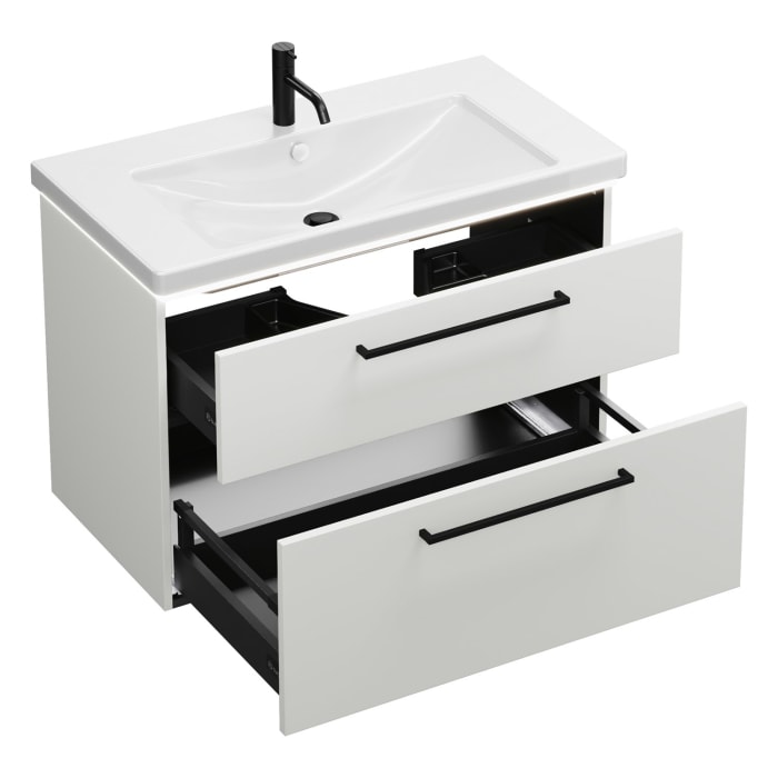 burgbad Eqio Waschtischkombination mit Keramik-Waschtisch mit LED-Beleuchtung, 93 cm, mit Stangengriff G0234