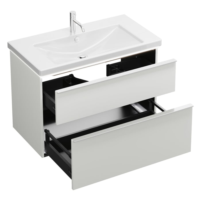 burgbad Eqio Waschtischkombination mit Keramik-Waschtisch mit LED-Beleuchtung, 93 cm, mit Griffleiste G0251