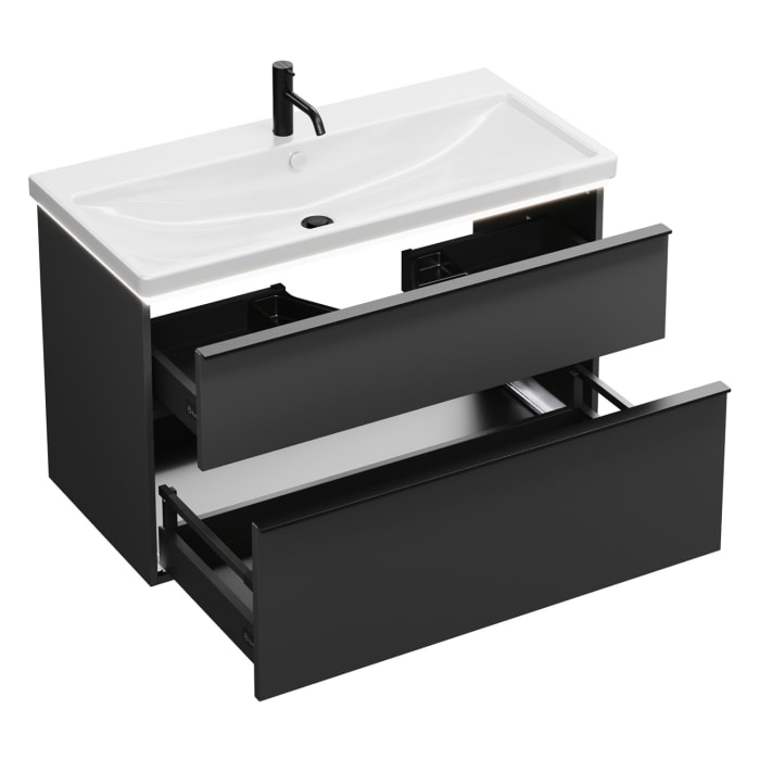 burgbad Eqio Waschtischkombination mit Keramik-Waschtisch mit LED-Beleuchtung, 103 cm, mit Griffleiste G0252