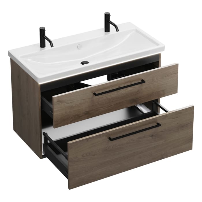 burgbad Eqio Waschtischkombination mit Keramik-Waschtisch mit LED-Beleuchtung, 103 cm, mit Stangengriff G0234