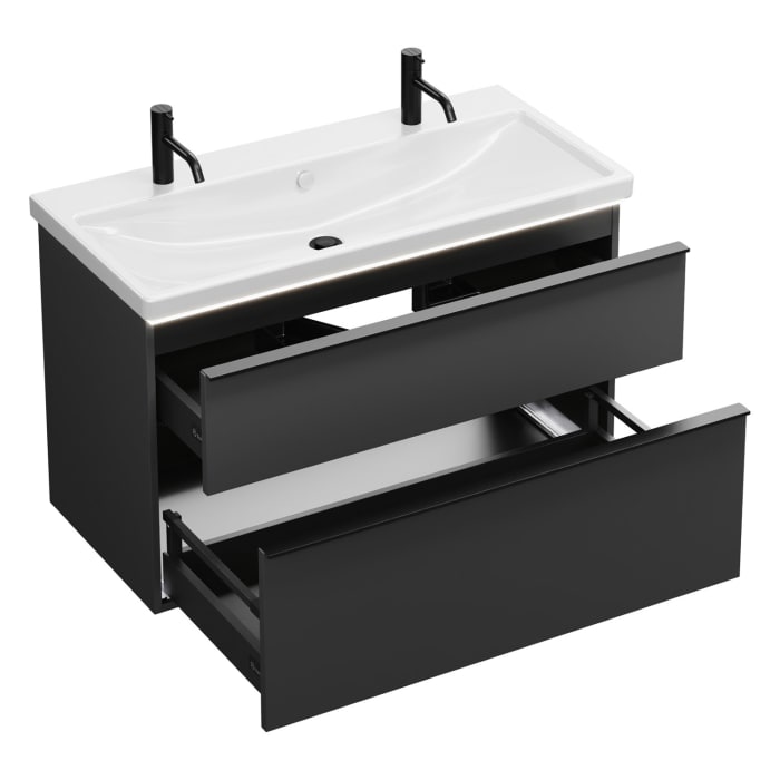 burgbad Eqio Waschtischkombination mit Keramik-Waschtisch mit LED-Beleuchtung, 103 cm, mit Griffleiste G0252