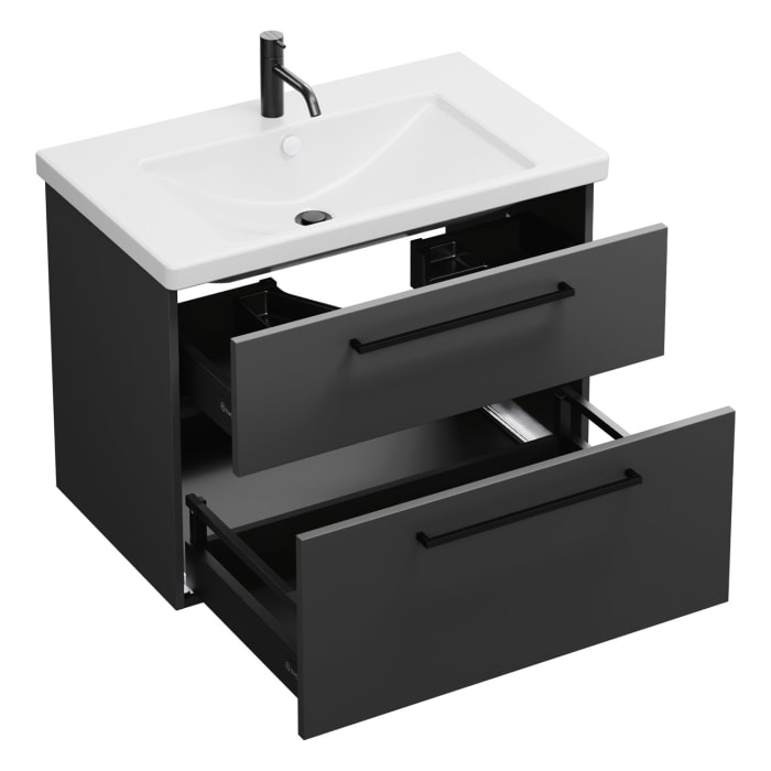 burgbad Eqio Waschtischkombination mit Keramik-Waschtisch, 83 cm, mit Stangengriff G0234