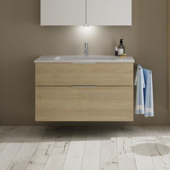 burgbad Eqio Waschtischkombination mit Mineralguss-Waschtisch, 102 cm, mit Griff G0146