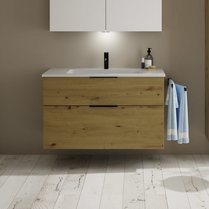 burgbad Eqio Waschtischkombination mit Mineralguss-Waschtisch, 102 cm, mit Griff G0200