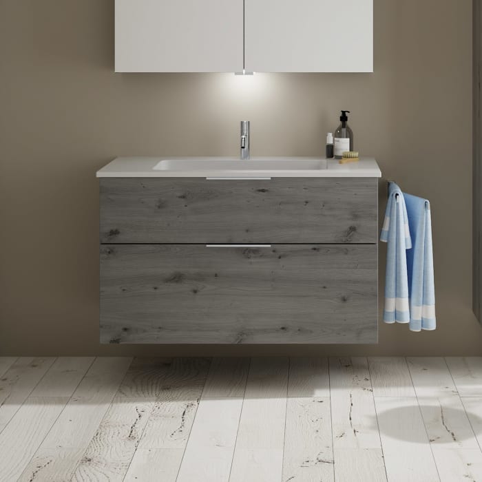 burgbad Eqio Waschtischkombination mit Mineralguss-Waschtisch, 102 cm, mit Griff G0146