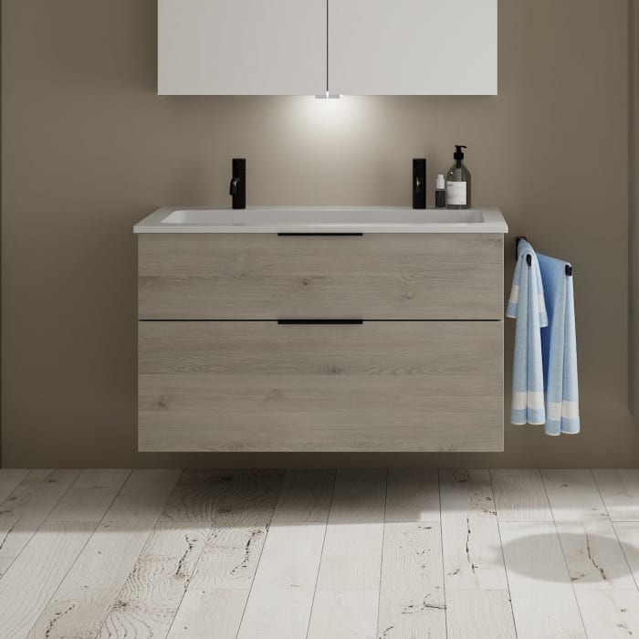 burgbad Eqio Waschtischkombination mit Mineralguss-Waschtisch, 102 cm, mit Griff G0200