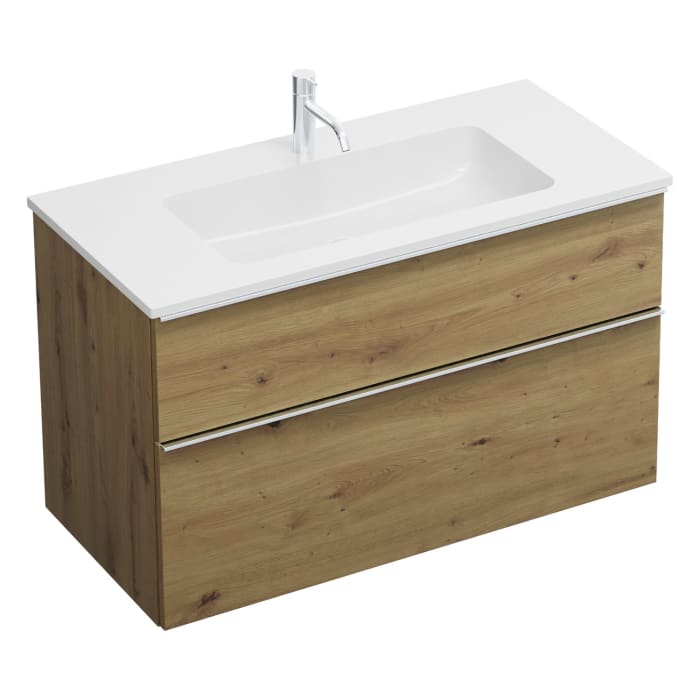 burgbad Eqio Waschtischkombination mit Mineralguss-Waschtisch, 102 cm, mit Griffleiste G0251