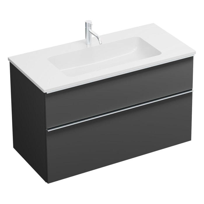 burgbad Eqio Waschtischkombination mit Mineralguss-Waschtisch, 102 cm, mit Griffleiste G0251