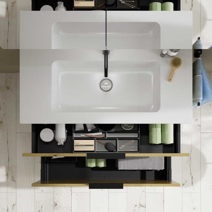 burgbad Eqio Waschtischkombination mit Mineralguss-Waschtisch, 102 cm, mit Griff G0200