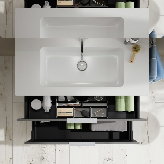 burgbad Eqio Waschtischkombination mit Mineralguss-Waschtisch, 102 cm, mit Griff G0146