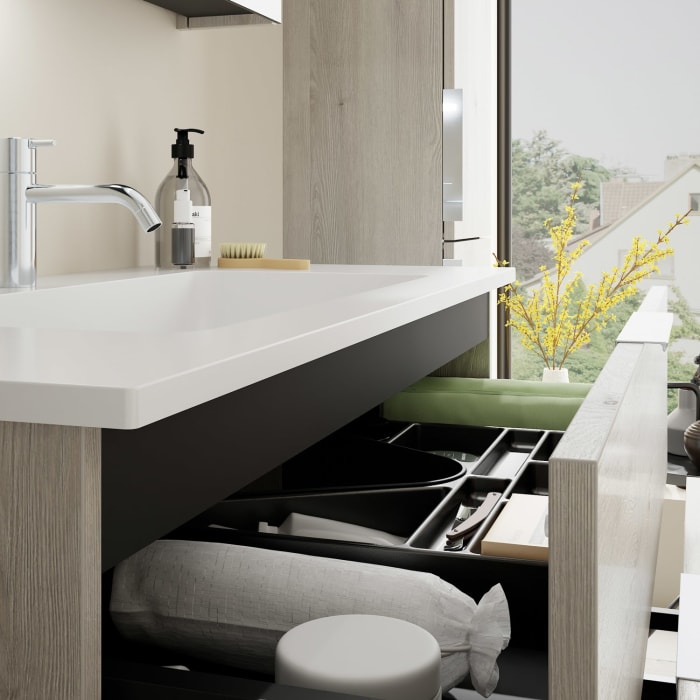 burgbad Eqio Waschtischkombination mit Mineralguss-Waschtisch, 102 cm, mit Griff G0146