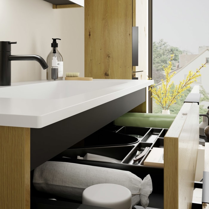 burgbad Eqio Waschtischkombination mit Mineralguss-Waschtisch, 102 cm, mit Griff G0200