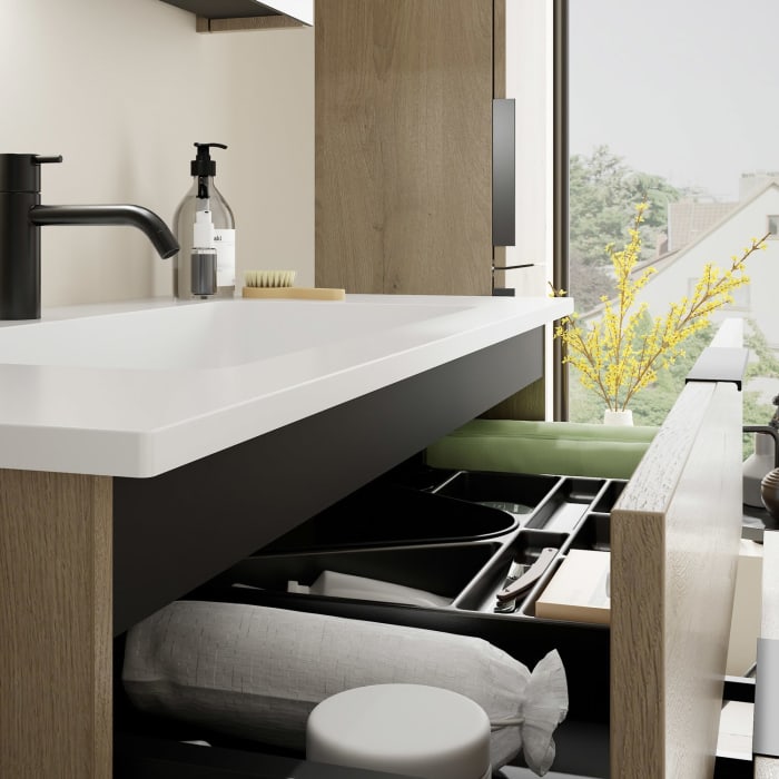 burgbad Eqio Waschtischkombination mit Mineralguss-Waschtisch, 102 cm, mit Griff G0200