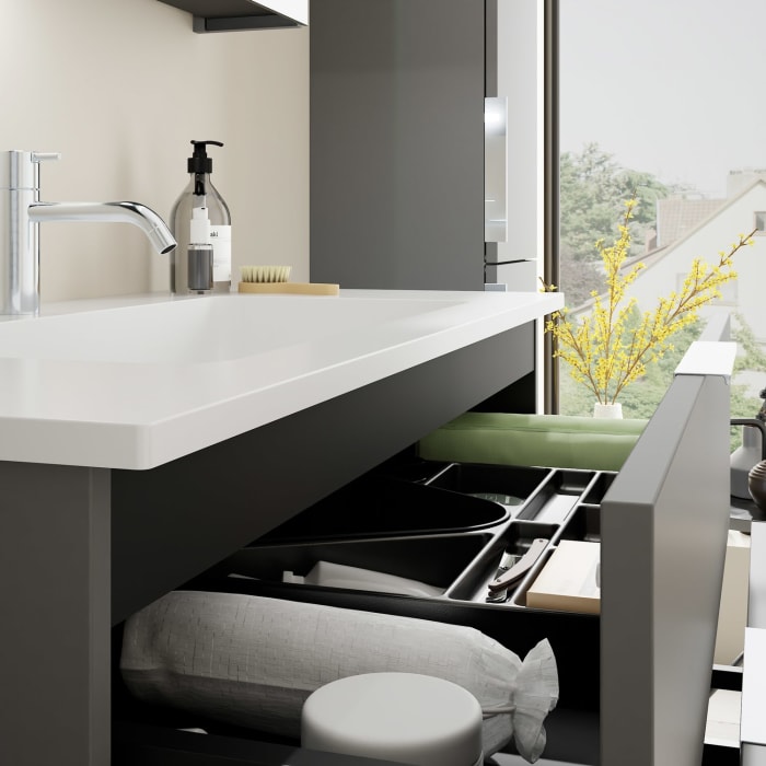 burgbad Eqio Waschtischkombination mit Mineralguss-Waschtisch, 102 cm, mit Griff G0146