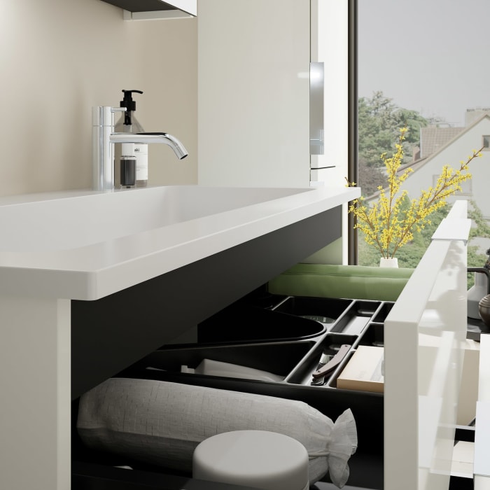 burgbad Eqio Waschtischkombination mit Mineralguss-Waschtisch, 102 cm, mit Griff G0146