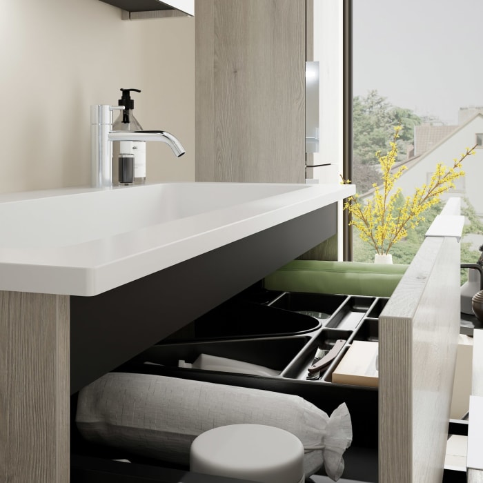 burgbad Eqio Waschtischkombination mit Mineralguss-Waschtisch, 102 cm, mit Griff G0146