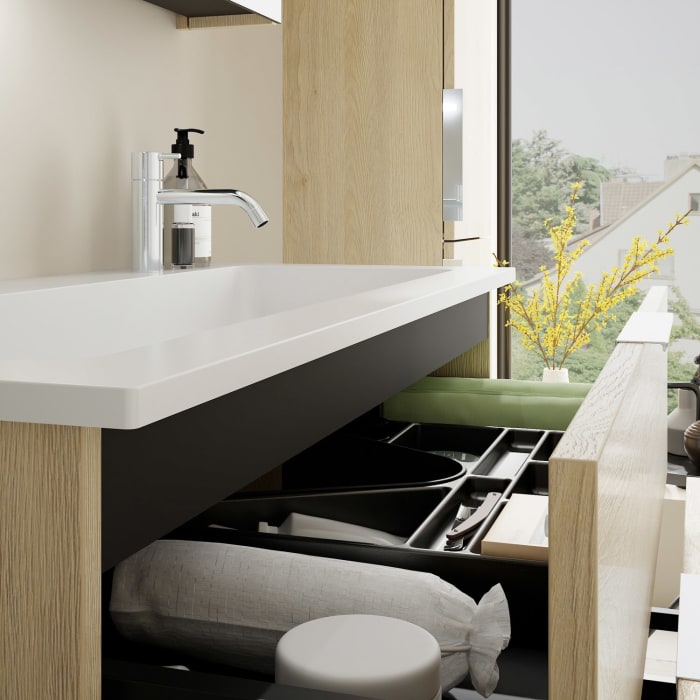 burgbad Eqio Waschtischkombination mit Mineralguss-Waschtisch, 102 cm, mit Griff G0146