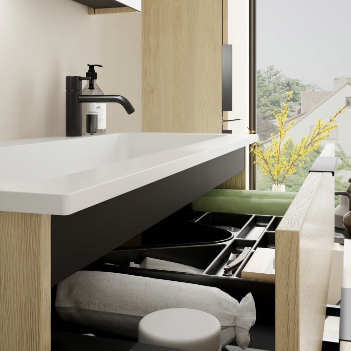 burgbad Eqio Waschtischkombination mit Mineralguss-Waschtisch, 102 cm, mit Griff G0200