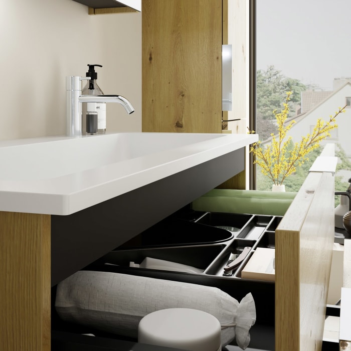 burgbad Eqio Waschtischkombination mit Mineralguss-Waschtisch, 102 cm, mit Griff G0146