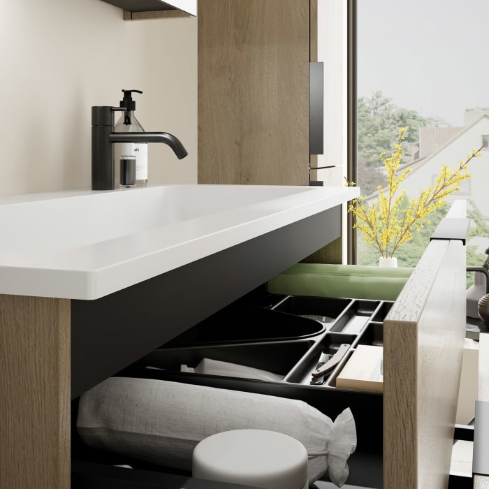 burgbad Eqio Waschtischkombination mit Mineralguss-Waschtisch, 102 cm, mit Griff G0200