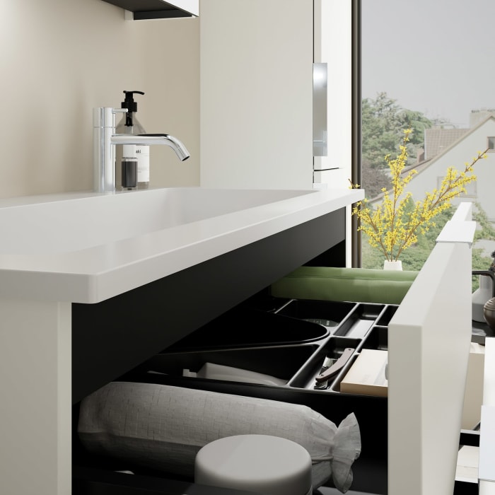 burgbad Eqio Waschtischkombination mit Mineralguss-Waschtisch, 102 cm, mit Griff G0146