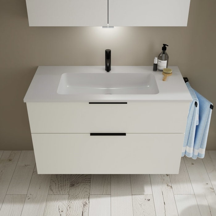 burgbad Eqio Waschtischkombination mit Mineralguss-Waschtisch, 102 cm, mit Griff G0200