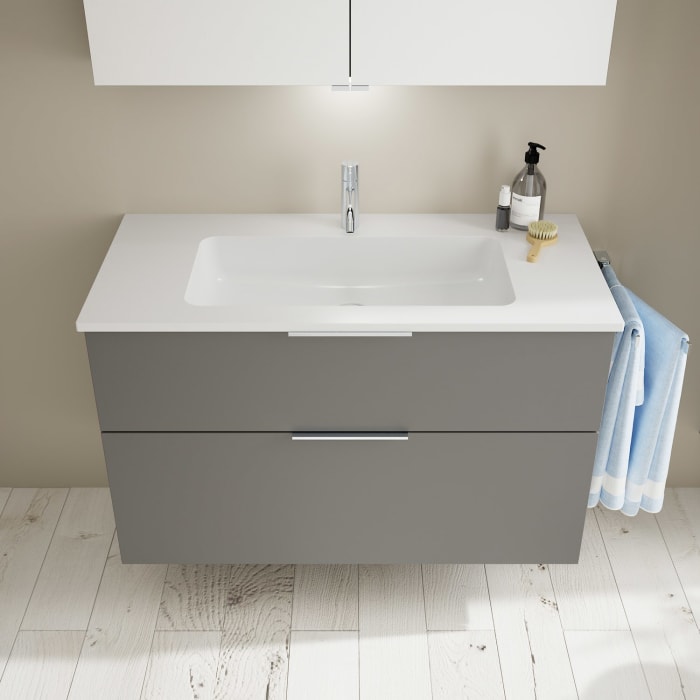 burgbad Eqio Waschtischkombination mit Mineralguss-Waschtisch, 102 cm, mit Griff G0146