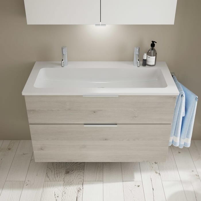 burgbad Eqio Waschtischkombination mit Mineralguss-Waschtisch, 102 cm, mit Griff G0146