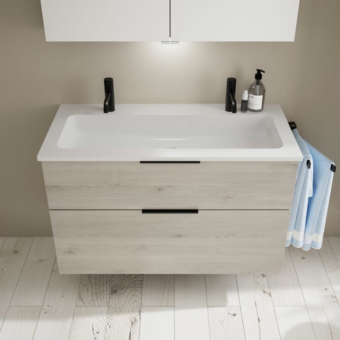 burgbad Eqio Waschtischkombination mit Mineralguss-Waschtisch, 102 cm, mit Griff G0200