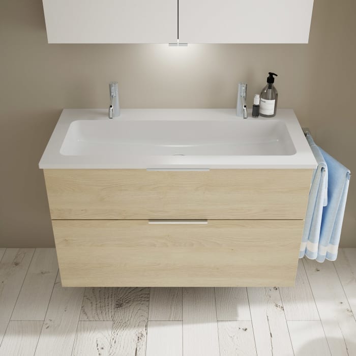 burgbad Eqio Waschtischkombination mit Mineralguss-Waschtisch, 102 cm, mit Griff G0146