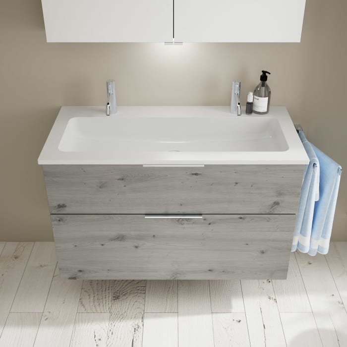 burgbad Eqio Waschtischkombination mit Mineralguss-Waschtisch, 102 cm, mit Griff G0146