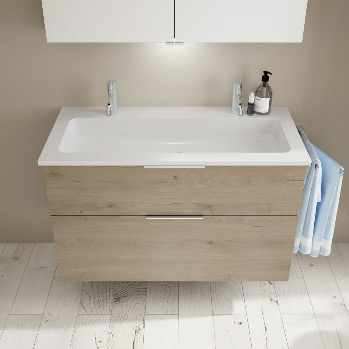 burgbad Eqio Waschtischkombination mit Mineralguss-Waschtisch, 102 cm, mit Griff G0146