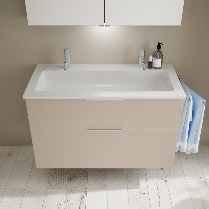 burgbad Eqio Waschtischkombination mit Mineralguss-Waschtisch, 102 cm, mit Griff G0146