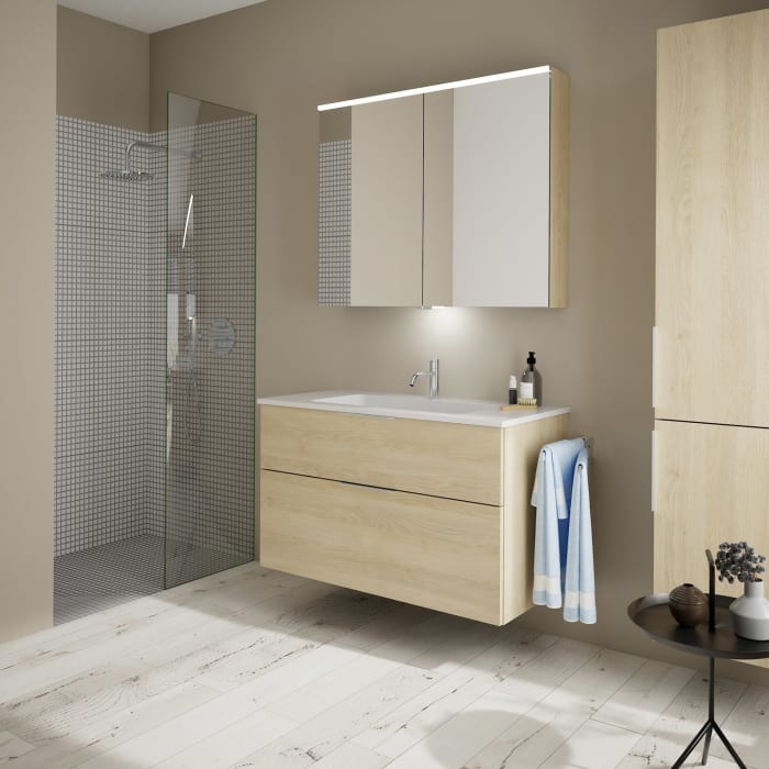 burgbad Eqio Waschtischkombination mit Mineralguss-Waschtisch, 102 cm, mit Griff G0146