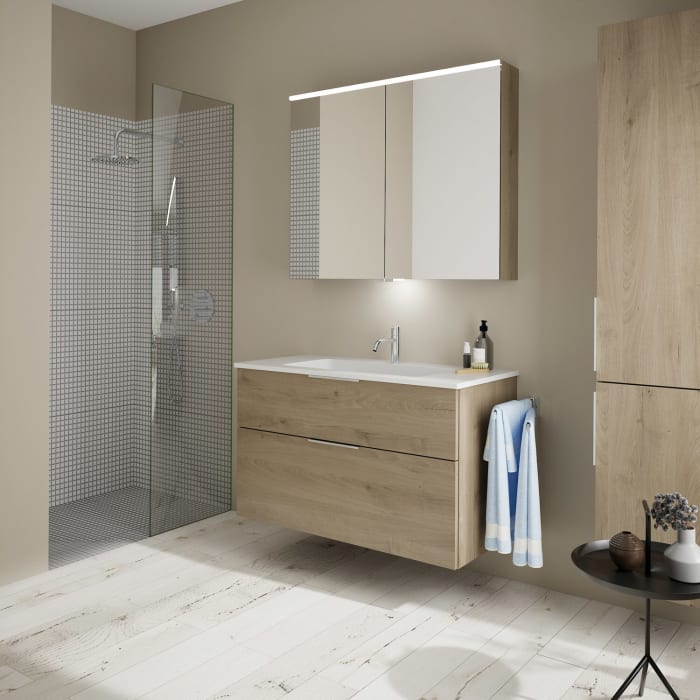 burgbad Eqio Waschtischkombination mit Mineralguss-Waschtisch, 102 cm, mit Griff G0146