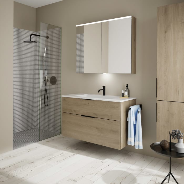 burgbad Eqio Waschtischkombination mit Mineralguss-Waschtisch, 102 cm, mit Griff G0200