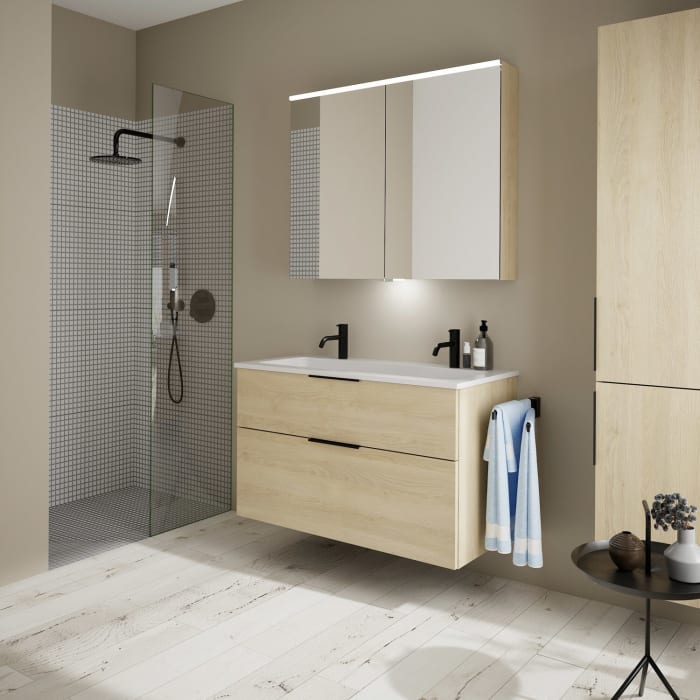 burgbad Eqio Waschtischkombination mit Mineralguss-Waschtisch, 102 cm, mit Griff G0200