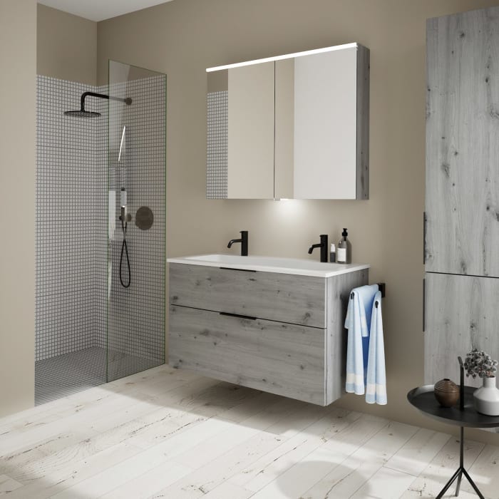 burgbad Eqio Waschtischkombination mit Mineralguss-Waschtisch, 102 cm, mit Griff G0200