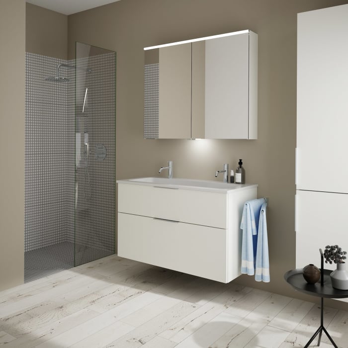 burgbad Eqio Waschtischkombination mit Mineralguss-Waschtisch, 102 cm, mit Griff G0146