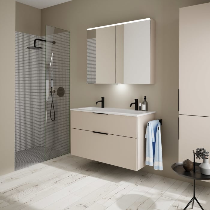 burgbad Eqio Waschtischkombination mit Mineralguss-Waschtisch, 102 cm, mit Griff G0200