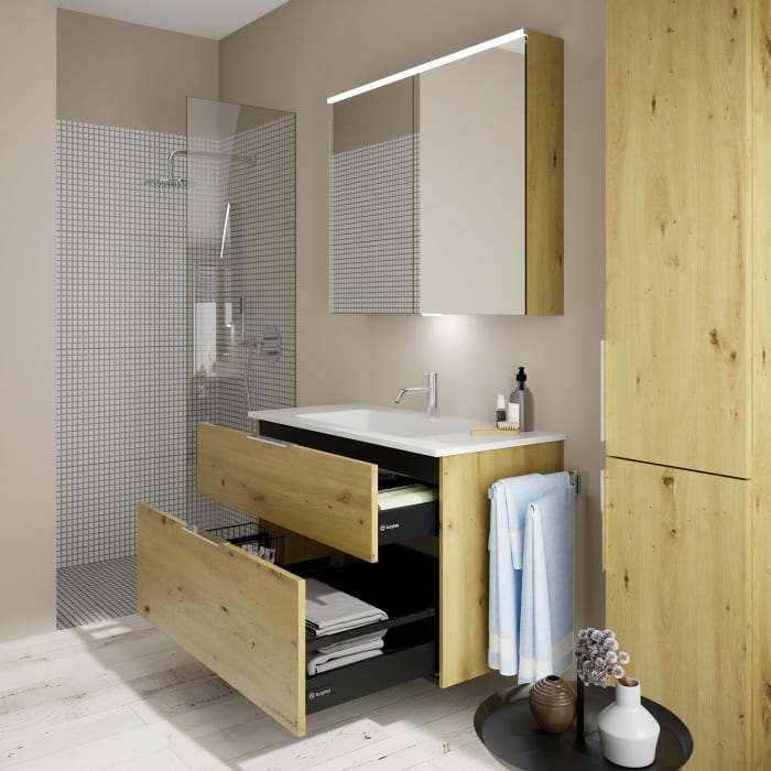 burgbad Eqio Waschtischkombination mit Mineralguss-Waschtisch, 102 cm, mit Griff G0146