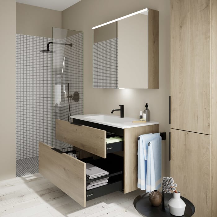 burgbad Eqio Waschtischkombination mit Mineralguss-Waschtisch, 102 cm, mit Griff G0200