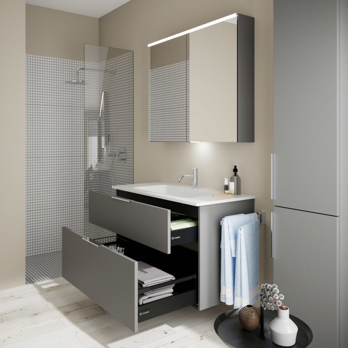 burgbad Eqio Waschtischkombination mit Mineralguss-Waschtisch, 102 cm, mit Griff G0146