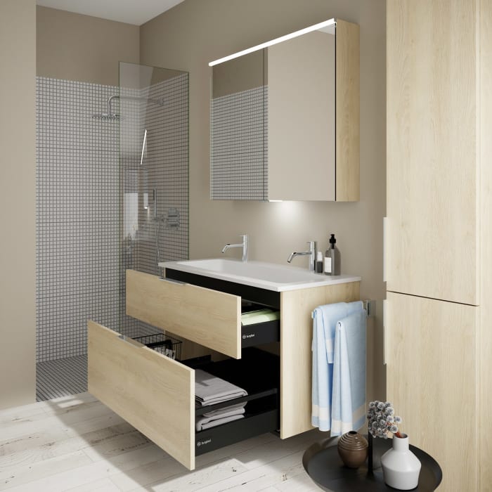 burgbad Eqio Waschtischkombination mit Mineralguss-Waschtisch, 102 cm, mit Griff G0146