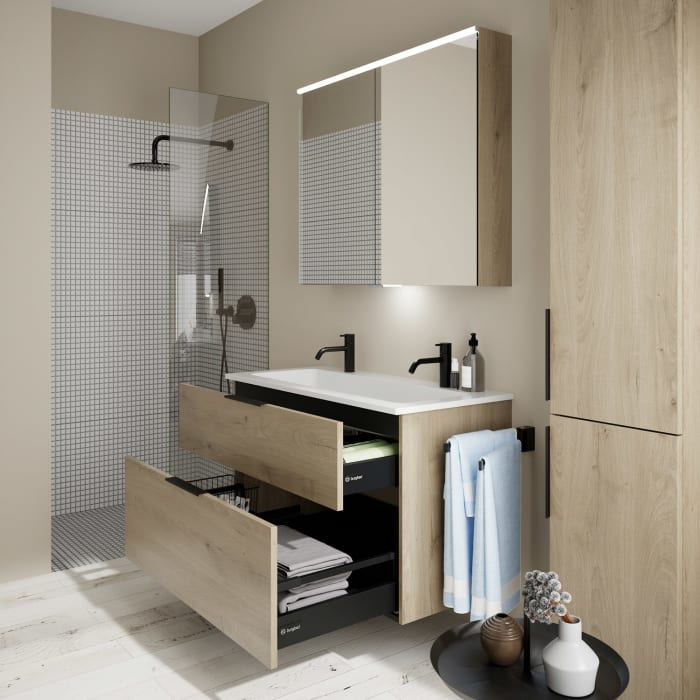 burgbad Eqio Waschtischkombination mit Mineralguss-Waschtisch, 102 cm, mit Griff G0200