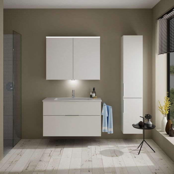 burgbad Eqio Waschtischkombination mit Mineralguss-Waschtisch, 102 cm, mit Griff G0146