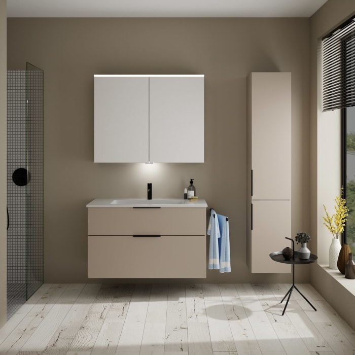 burgbad Eqio Waschtischkombination mit Mineralguss-Waschtisch, 102 cm, mit Griff G0200