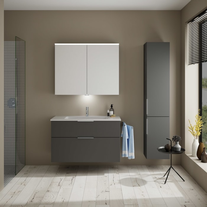 burgbad Eqio Waschtischkombination mit Mineralguss-Waschtisch, 102 cm, mit Griff G0146