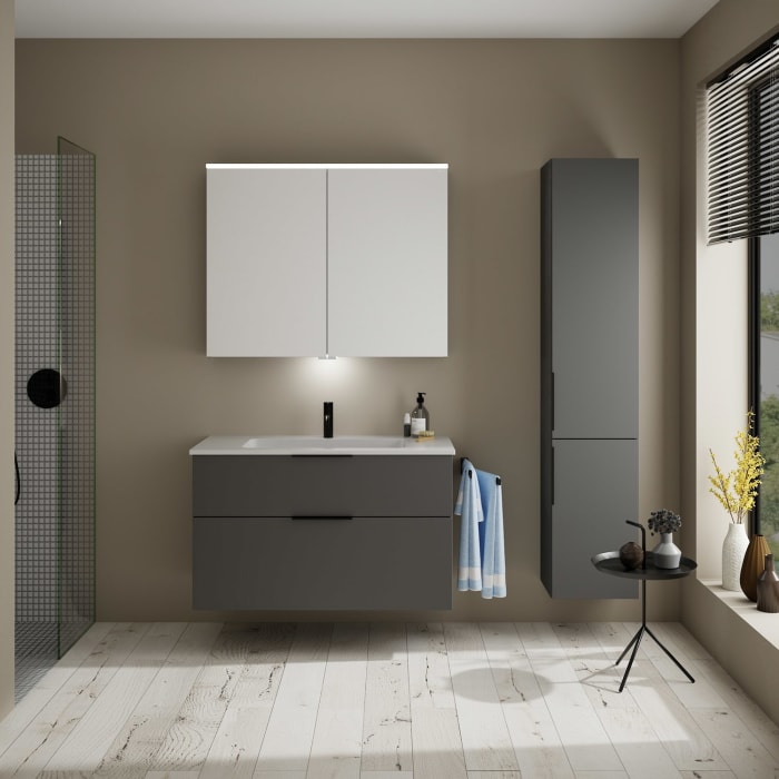 burgbad Eqio Waschtischkombination mit Mineralguss-Waschtisch, 102 cm, mit Griff G0200