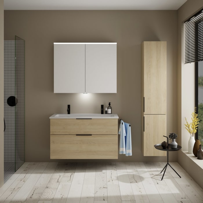 burgbad Eqio Waschtischkombination mit Mineralguss-Waschtisch, 102 cm, mit Griff G0200